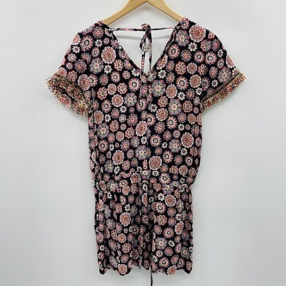 Ann Taylor LOFT Beach Womens XS Floral Print Romper Swim Cover Up Fringe $69 - Picture 4 of 8